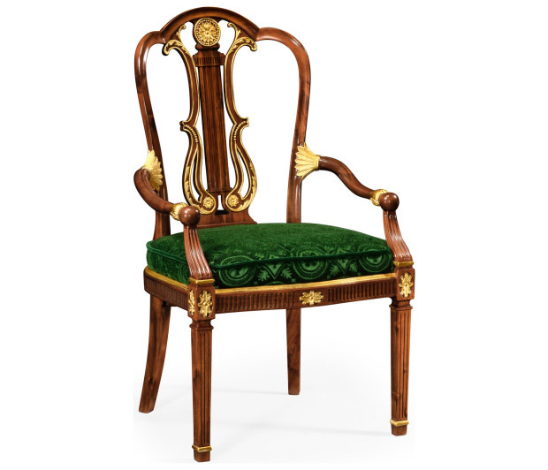 Neo-classical gilded lyre back dining armchair