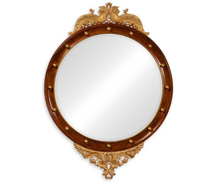 Mahognay & gilt round convex eglomise mirror (Large)