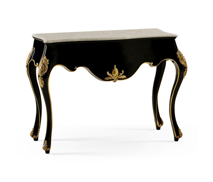 Ocala Smoky black & gilded console  table with marble top