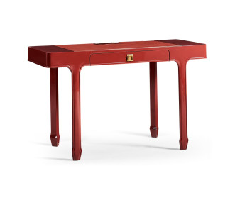 Rectangular Desk (120) - Red Brick Leather - Socket