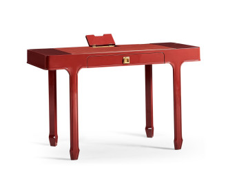 Rectangular Desk (120) - Red Brick Leather - Socket