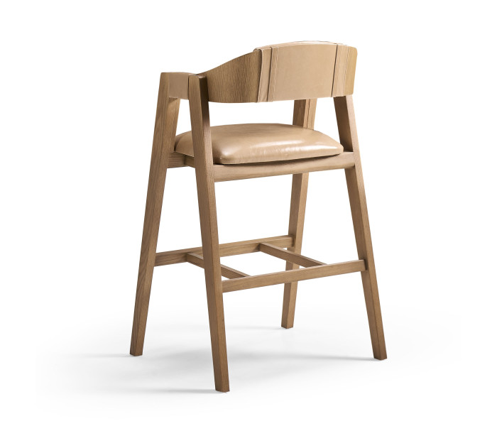 Brass, Wood And Leather Bar Stool