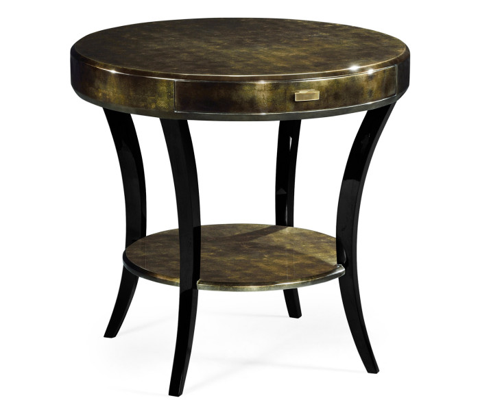 Dark Bronze Round Side Table with Drawer