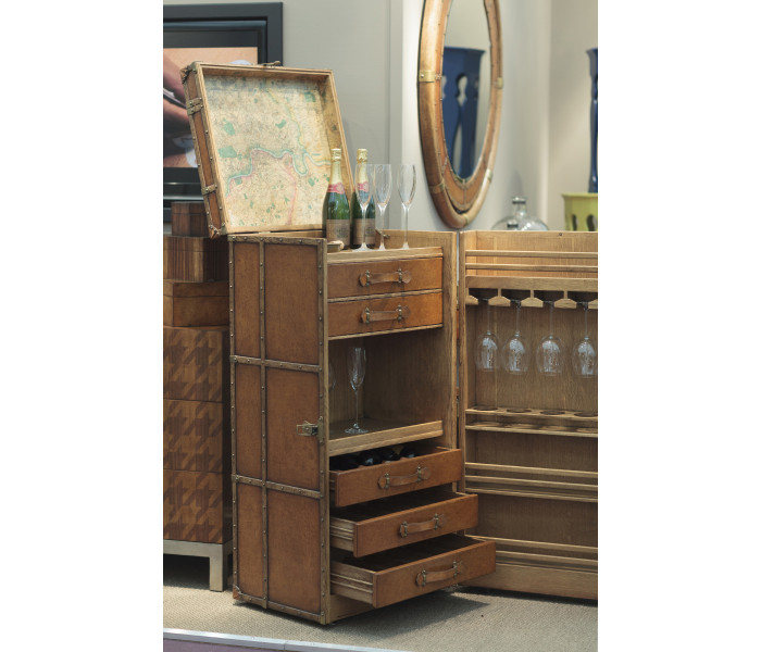 Travel Trunk Style Wine and Cocktail Cabinet