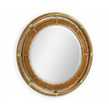 Circular Nautical Style Oak and Leather Mirror