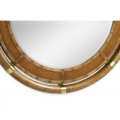 Circular Nautical Style Oak and Leather Mirror