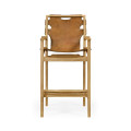 Midcentury Style Slung Leather & Light Oak Bar Stool