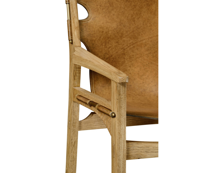 Midcentury Style Slung Leather & Light Oak Bar Stool