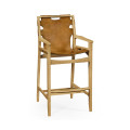 Midcentury Style Slung Leather & Light Oak Bar Stool