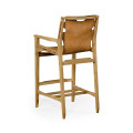 Midcentury Style Slung Leather & Light Oak Bar Stool