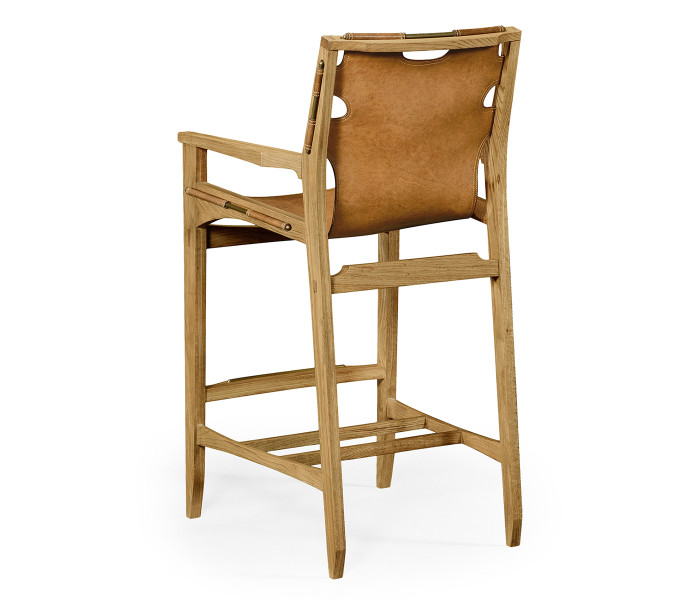 Midcentury Style Slung Leather & Light Oak Bar Stool