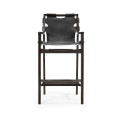 Midcentury Style Slung Black Leather & Black Mocha Oak Bar Stool