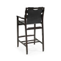 Midcentury Style Slung Black Leather & Black Mocha Oak Bar Stool