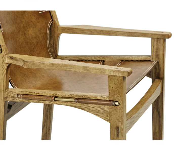 Midcentury Style Slung Medium Antique Chestnut Leather & Light Oak Counter Stool