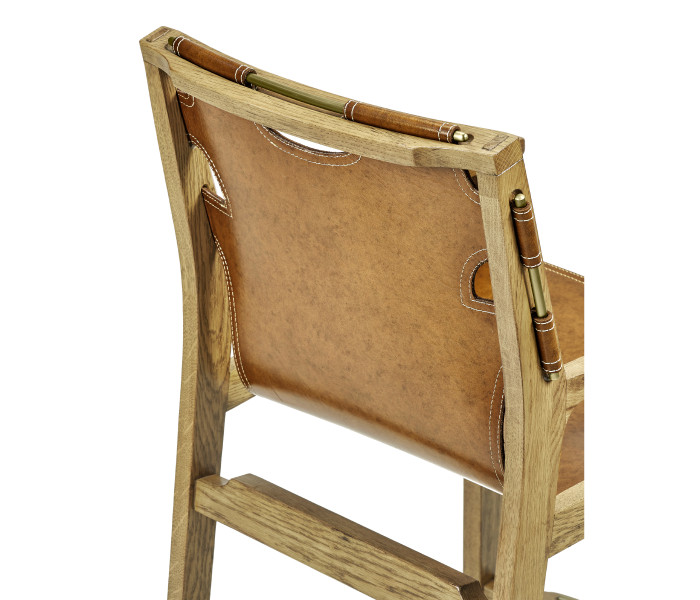 Midcentury Style Slung Medium Antique Chestnut Leather & Light Oak Counter Stool