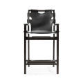 Midcentury Style Slung Black Leather & Black Mocha Oak Counter Stool