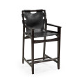 Midcentury Style Slung Black Leather & Black Mocha Oak Counter Stool