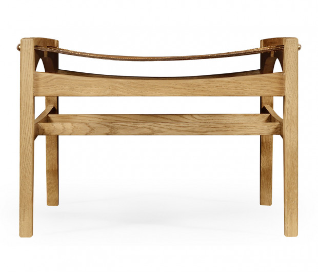 Midcentury Style Slung Leather & Light Oak Stool or Footstool