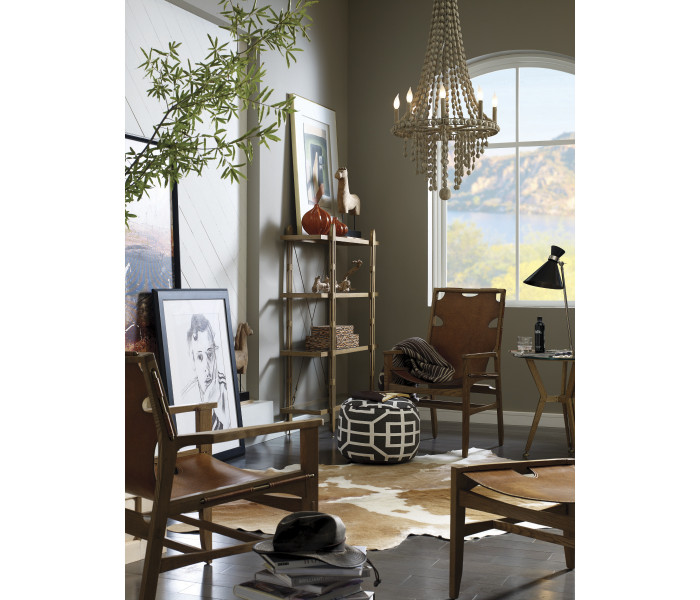 Midcentury Style Slung Leather & Light Oak Stool or Footstool