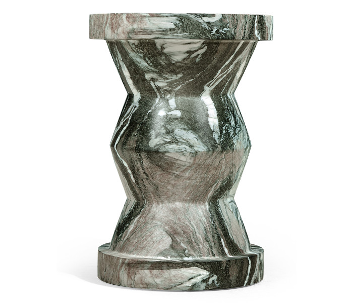 Round Geometric Faux Black & Grey Marble Wine Table