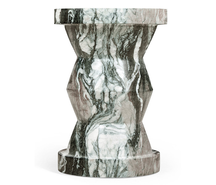 Round Geometric Faux Black & Grey Marble Wine Table