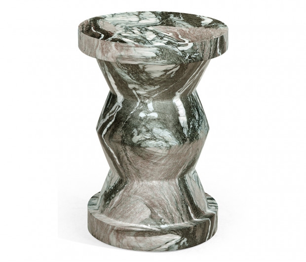 Round Geometric Faux Black & Grey Marble Wine Table