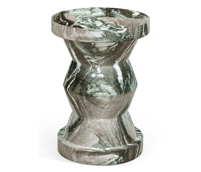 Round Geometric Faux Black & Grey Marble Wine Table