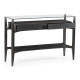 Architects Black Leather & Black Mocha Oak Console Table with Drawers and Glass Top