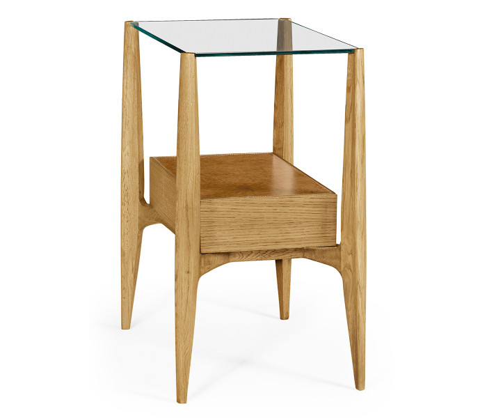 Rectangular Architects End Table with Drawer and Glass Top