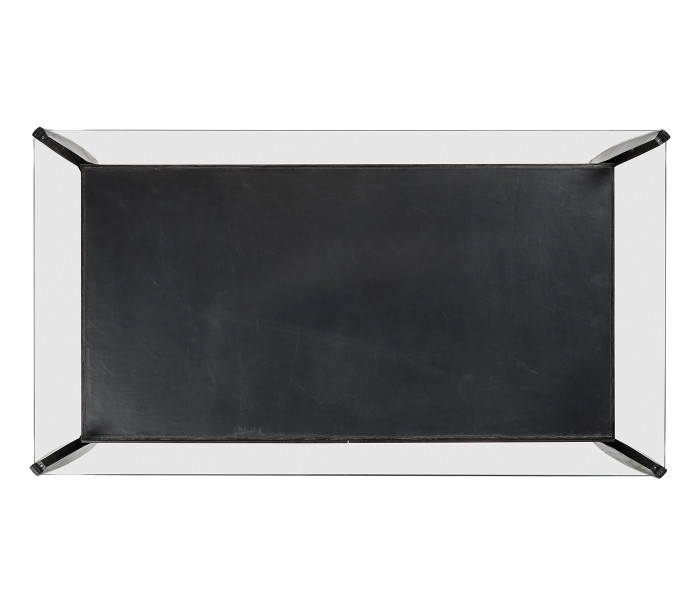 Architects Black Leather & Black Mocha Oak Cocktail Table with Drawers and Glass Top Architects Black Leather & Black Mocha Oak Cocktail Table with Drawers and Glass Top
