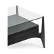 Architects Black Leather & Black Mocha Oak Cocktail Table with Drawers and Glass Top