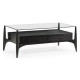 Architects Black Leather & Black Mocha Oak Cocktail Table with Drawers and Glass Top Architects Black Leather & Black Mocha Oak Cocktail Table with Drawers and Glass Top