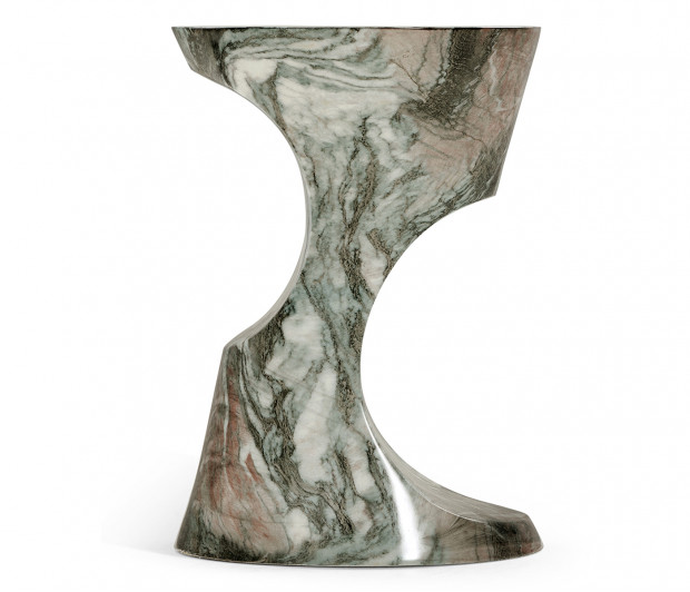 Round Faux Black & Grey Marble Cut-Out Lamp Table