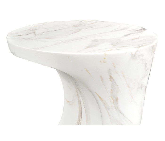 Round Faux White & Grey Marble Cut–Out Lamp Table