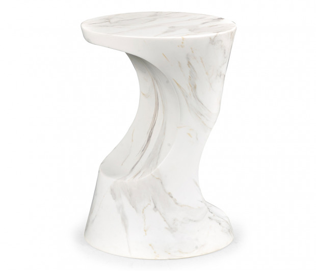 Round Faux White & Grey Marble Cut–Out Lamp Table