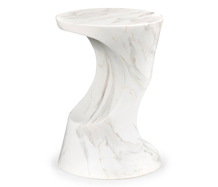 Round Faux White & Grey Marble Cut–Out Lamp Table