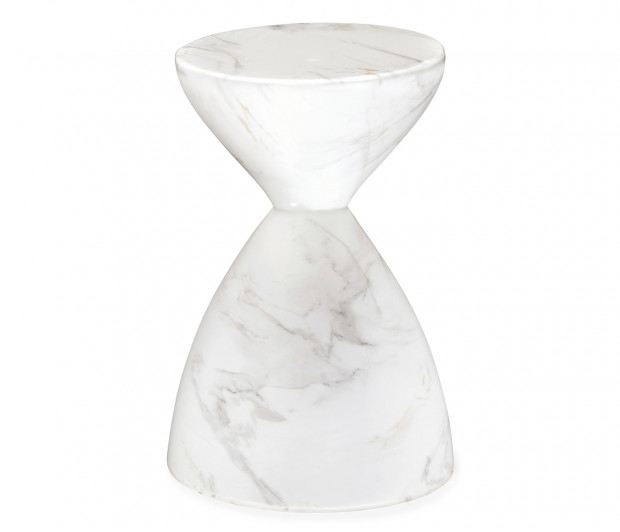 Round Faux White & Grey Marble Wine Table