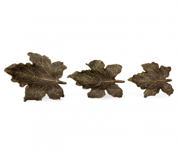 Three Rustic Bronze Leaf Dishes