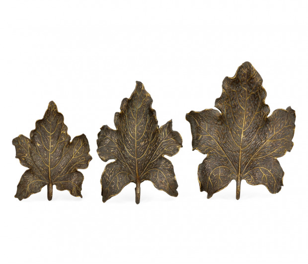 Three Rustic Bronze Leaf Dishes