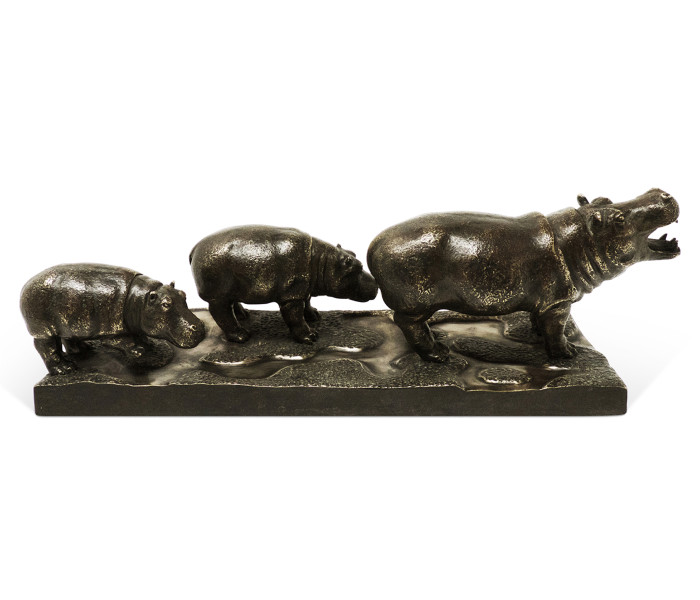 Antique Dark Bronze Hippopotamus Family