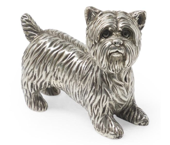 Antique White Brass Yorkshire Terrier Dog