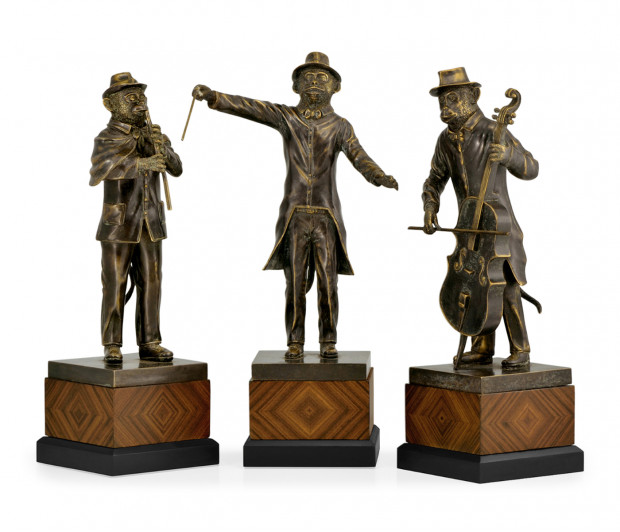 Antique Dark Bronze Monkey Orchestra Set