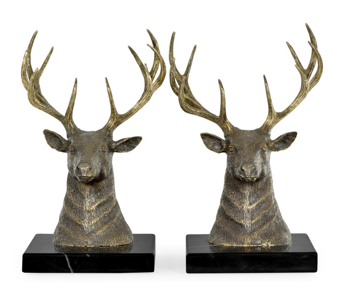 Pair of Light Brass Deer Mounted Bookends Pair of Light Brass Deer Mounted Bookends