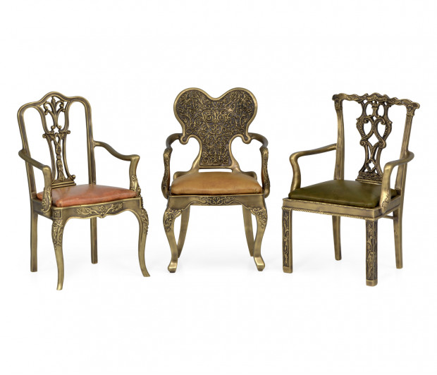 Set of Light Brass Miniature Dining Chairs
