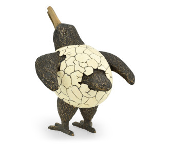 Antique Dark Bronze Kiwi In Broken Eggshell
