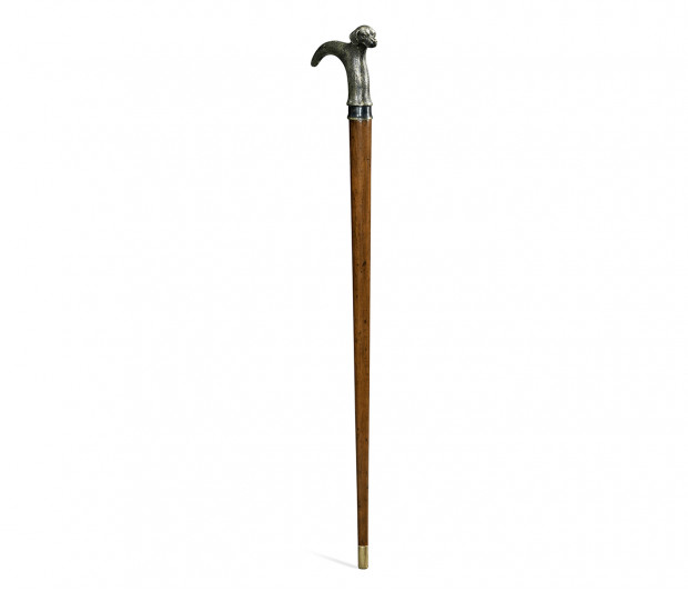 Mahogany Walking Stick with Brass Dog Topper