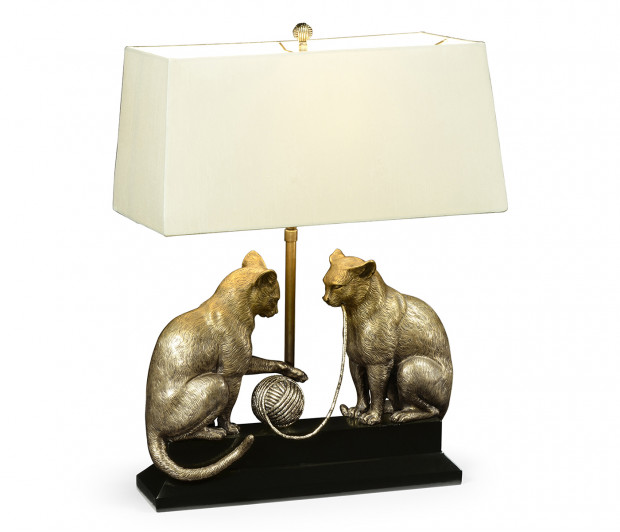 Antique Dark Bronze Cats & Yarn Lamp