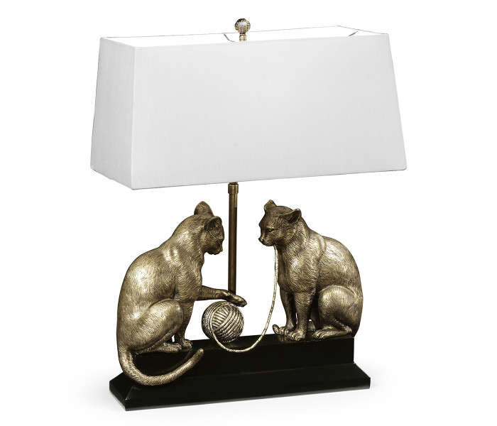 Antique Dark Bronze Cats & Yarn Lamp