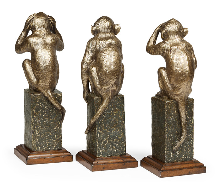 Three Antique Light Brown Brass Wise Monkeys Three Antique Light Brown Brass Wise Monkeys