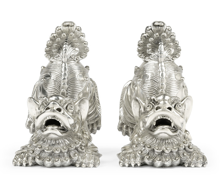 White Stainless Steel Foo Dog Bookends